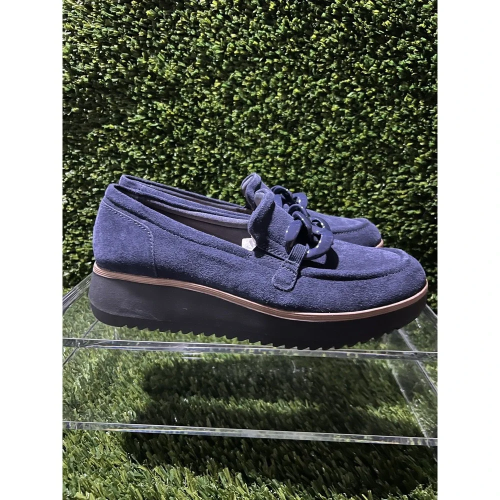 Clarks Zylah May Navy Suede Chain Loafers Platform Style Comfort Shoes Size 9M